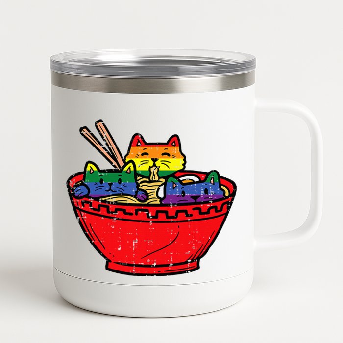 Cats In Ramen Anime Food L.G.B.T.Q Rainbow Flag G.A.Y Pride Ally 12 oz Stainless Steel Tumbler Cup