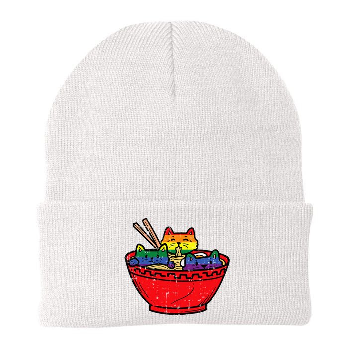 Cats In Ramen Anime Food L.G.B.T.Q Rainbow Flag G.A.Y Pride Ally Knit Cap Winter Beanie