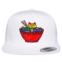 Cats In Ramen Anime Food L.G.B.T.Q Rainbow Flag G.A.Y Pride Ally Flat Bill Trucker Hat