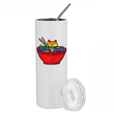 Cats In Ramen Anime Food L.G.B.T.Q Rainbow Flag G.A.Y Pride Ally Stainless Steel Tumbler