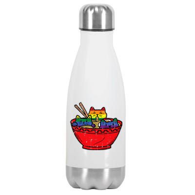 Cats In Ramen Anime Food L.G.B.T.Q Rainbow Flag G.A.Y Pride Ally Stainless Steel Insulated Water Bottle