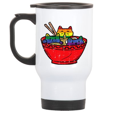 Cats In Ramen Anime Food L.G.B.T.Q Rainbow Flag G.A.Y Pride Ally Stainless Steel Travel Mug