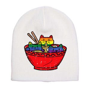 Cats In Ramen Anime Food L.G.B.T.Q Rainbow Flag G.A.Y Pride Ally Short Acrylic Beanie