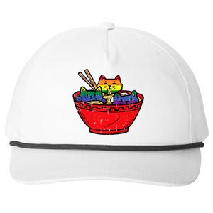 Cats In Ramen Anime Food L.G.B.T.Q Rainbow Flag G.A.Y Pride Ally Snapback Five-Panel Rope Hat