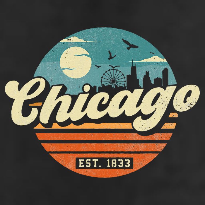 Chicago Illinois Retro Skyline Night Il Souvenirs 7 Panel Mesh Trucker Snapback Hat