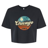 Chicago Illinois Retro Skyline Night Il Souvenirs Bella+Canvas Jersey Crop Tee