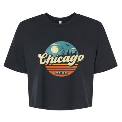 Chicago Illinois Retro Skyline Night Il Souvenirs Bella+Canvas Jersey Crop Tee