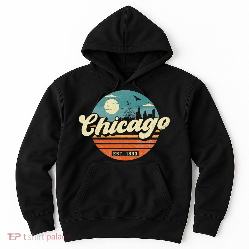 Chicago Illinois Retro Skyline Night Il Souvenirs Hoodie