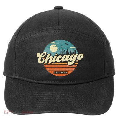 Chicago Illinois Retro Skyline Night Il Souvenirs 7-Panel Snapback Hat