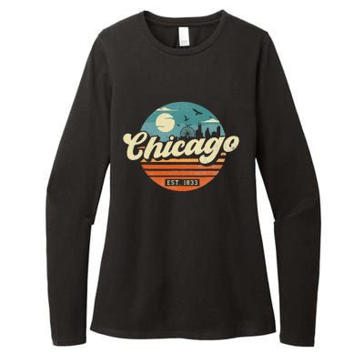 Chicago Illinois Retro Skyline Night Il Souvenirs Womens CVC Long Sleeve Shirt