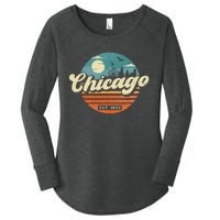 Chicago Illinois Retro Skyline Night Il Souvenirs Women's Perfect Tri Tunic Long Sleeve Shirt