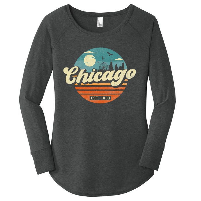 Chicago Illinois Retro Skyline Night Il Souvenirs Women's Perfect Tri Tunic Long Sleeve Shirt