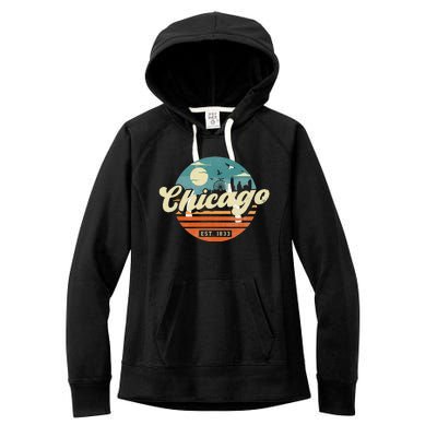 Chicago Illinois Retro Skyline Night Il Souvenirs Women's Fleece Hoodie