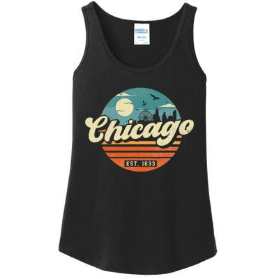 Chicago Illinois Retro Skyline Night Il Souvenirs Ladies Essential Tank