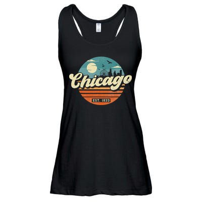 Chicago Illinois Retro Skyline Night Il Souvenirs Ladies Essential Flowy Tank