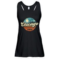 Chicago Illinois Retro Skyline Night Il Souvenirs Ladies Essential Flowy Tank