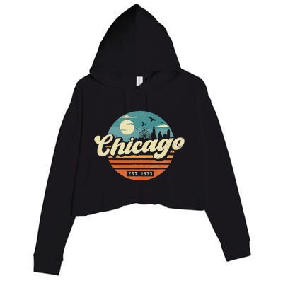 Chicago Illinois Retro Skyline Night Il Souvenirs Crop Fleece Hoodie