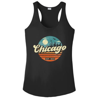 Chicago Illinois Retro Skyline Night Il Souvenirs Ladies PosiCharge Competitor Racerback Tank