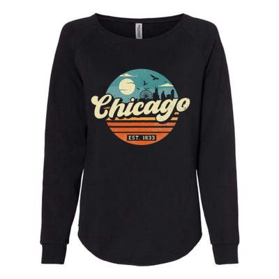 Chicago Illinois Retro Skyline Night Il Souvenirs Womens California Wash Sweatshirt