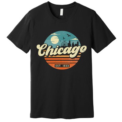 Chicago Illinois Retro Skyline Night Il Souvenirs Premium T-Shirt