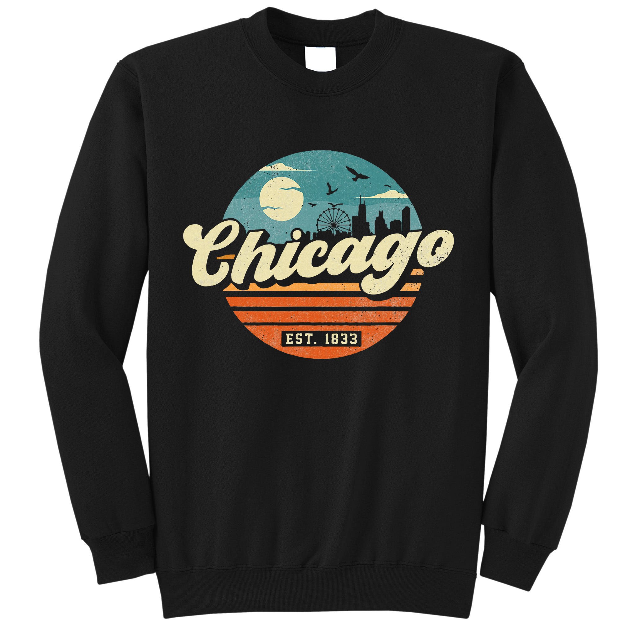 Chicago Illinois Retro Skyline Night Il Souvenirs Tall Sweatshirt