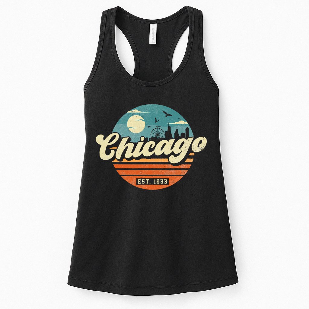 Chicago Illinois Retro Skyline Night Il Souvenirs Womens Tank Top