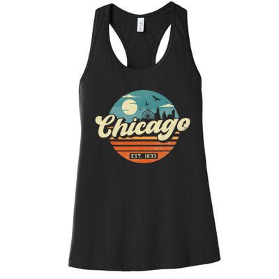 Chicago Illinois Retro Skyline Night Il Souvenirs Women's Racerback Tank