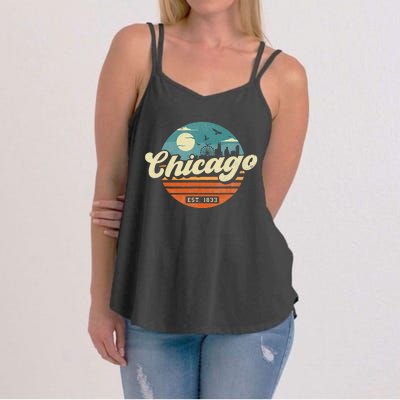 Chicago Illinois Retro Skyline Night Il Souvenirs Women's Strappy Tank