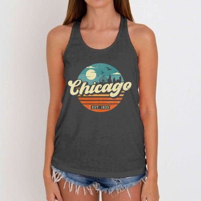 Chicago Illinois Retro Skyline Night Il Souvenirs Women's Knotted Racerback Tank