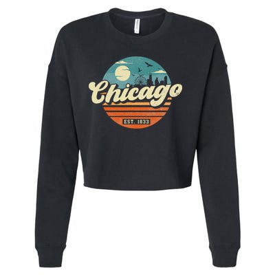 Chicago Illinois Retro Skyline Night Il Souvenirs Cropped Pullover Crew