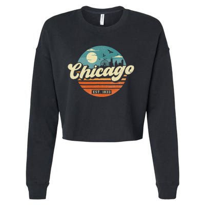 Chicago Illinois Retro Skyline Night Il Souvenirs Cropped Pullover Crew