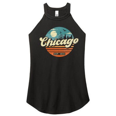 Chicago Illinois Retro Skyline Night Il Souvenirs Women's Perfect Tri Rocker Tank