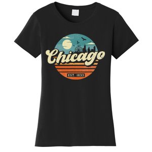 Chicago Illinois Retro Skyline Night Il Souvenirs Women's T-Shirt