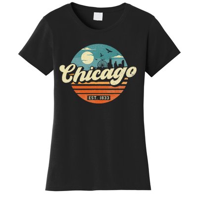 Chicago Illinois Retro Skyline Night Il Souvenirs Women's T-Shirt