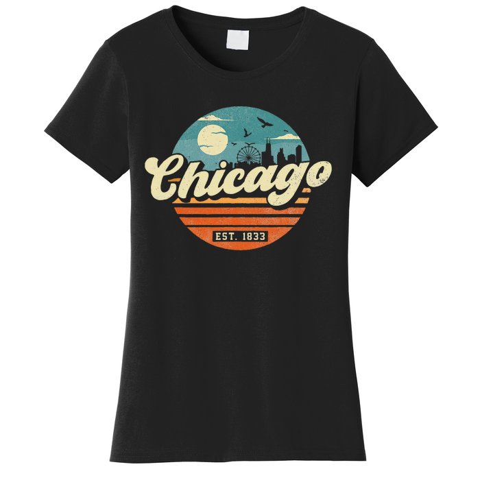 Chicago Illinois Retro Skyline Night Il Souvenirs Women's T-Shirt