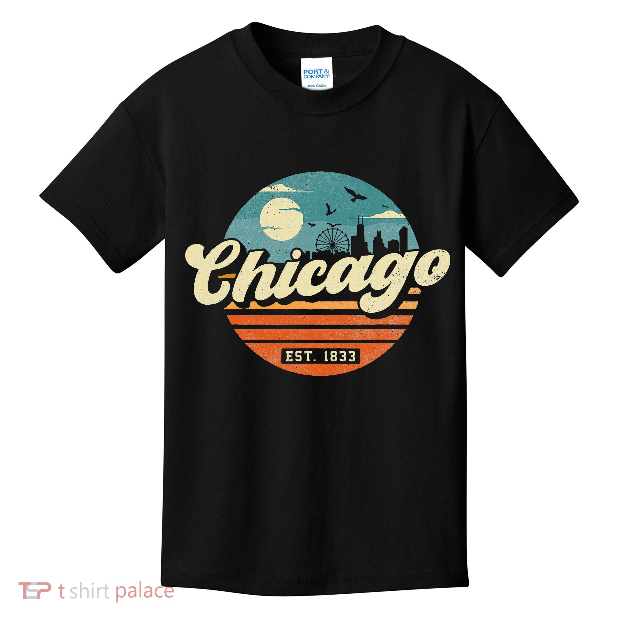 Chicago Illinois Retro Skyline Night Il Souvenirs Kids T-Shirt