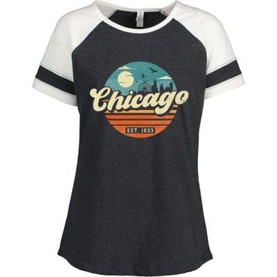 Chicago Illinois Retro Skyline Night Il Souvenirs Enza Ladies Jersey Colorblock Tee