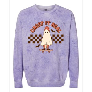 Creep It Real Funny Ghost Halloween Skateboard Cool Gift Colorblast Crewneck Sweatshirt