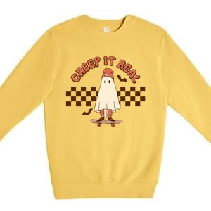 Creep It Real Funny Ghost Halloween Skateboard Cool Gift Premium Crewneck Sweatshirt