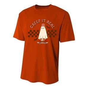 Creep It Real Funny Ghost Halloween Skateboard Cool Gift Performance Sprint T-Shirt