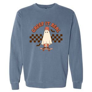 Creep It Real Funny Ghost Halloween Skateboard Cool Gift Garment-Dyed Sweatshirt