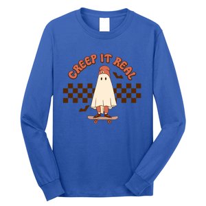 Creep It Real Funny Ghost Halloween Skateboard Cool Gift Long Sleeve Shirt