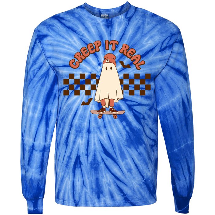 Creep It Real Funny Ghost Halloween Skateboard Cool Gift Tie-Dye Long Sleeve Shirt