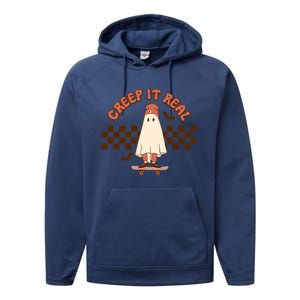 Creep It Real Funny Ghost Halloween Skateboard Cool Gift Performance Fleece Hoodie