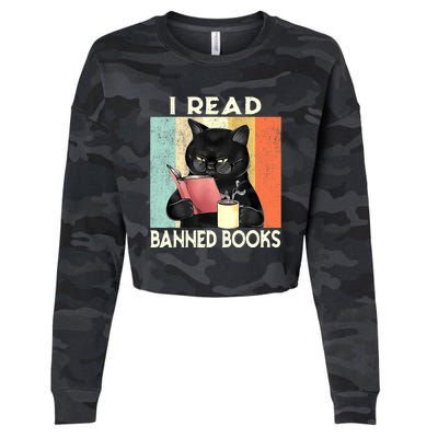 Cat I Read Banned Books Funny Bookworms Reading Book Cropped Pullover Crew