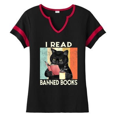 Cat I Read Banned Books Funny Bookworms Reading Book Ladies Halftime Notch Neck Tee