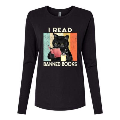 Cat I Read Banned Books Funny Bookworms Reading Book Womens Cotton Relaxed Long Sleeve T-Shirt