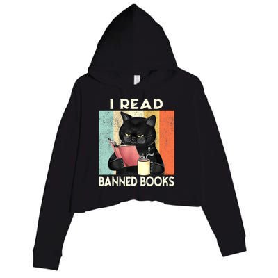 Cat I Read Banned Books Funny Bookworms Reading Book Crop Fleece Hoodie