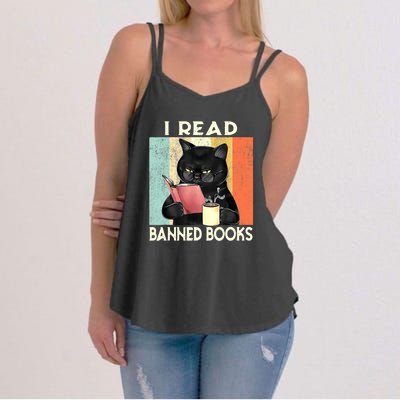 Cat I Read Banned Books Funny Bookworms Reading Book Women's Strappy Tank