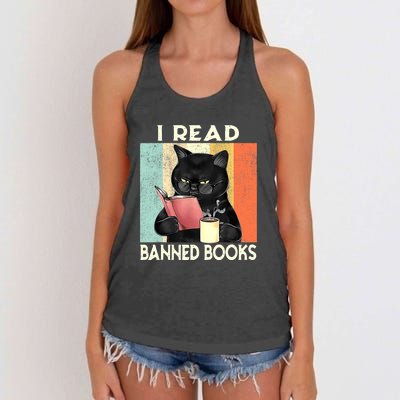 Cat I Read Banned Books Funny Bookworms Reading Book Women's Knotted Racerback Tank